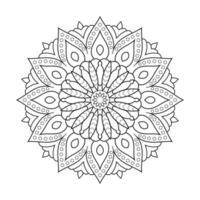 design de mandala floral com arte de linha preto e branco de estilo étnico vetor