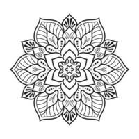 design de mandala floral com arte de linha preto e branco de estilo étnico vetor