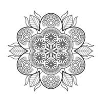 design de mandala floral com arte de linha preto e branco de estilo étnico vetor