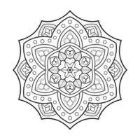 design de mandala floral com arte de linha preto e branco de estilo étnico vetor