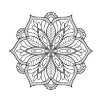 design de mandala floral com arte de linha preto e branco de estilo étnico vetor