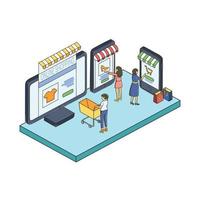 tema de compras online isométrico com conceito de compras online vetor