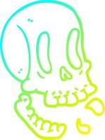 linha de gradiente frio desenhando crânio de desenho animado engraçado vetor