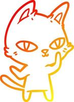 gato de desenho animado de desenho de linha de gradiente quente olhando vetor