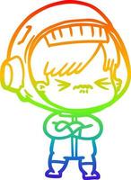 linha de gradiente de arco-íris desenhando garota de espaço de desenho animado com raiva vetor