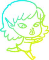 linha de gradiente frio desenhando linda garota elfa de desenho animado vetor