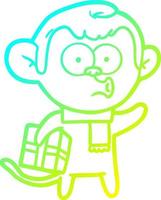 desenho de linha de gradiente frio desenho animado macaco de natal vetor