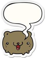 urso de desenho animado engraçado e adesivo de bolha de fala vetor