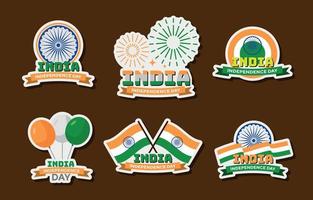 conjunto de adesivos do dia da independência da índia vetor