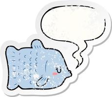 adesivo em apuros de peixe de desenho animado e bolha de fala vetor