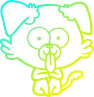 cachorro de desenho animado de desenho de linha de gradiente frio com língua de fora vetor