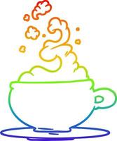 linha de gradiente de arco-íris desenhando desenho de xícara quente de chá vetor