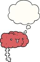 cérebro de desenho animado feliz e balão de pensamento vetor