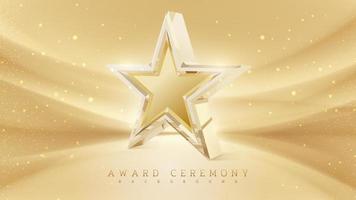 fundo de cerimônia de premiação com elemento de estrela de ouro 3d e decoração de efeito de luz glitter. vetor