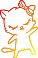 linha de gradiente quente desenhando gato de desenho animado bonito com arco vetor