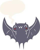 morcego de desenho animado e bolha de fala em estilo retrô vetor