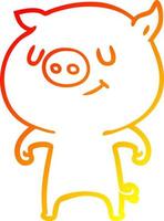 linha de gradiente quente desenhando porco de desenho animado feliz vetor