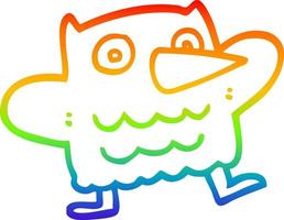 linha de gradiente de arco-íris desenhando coruja de desenho animado engraçada vetor