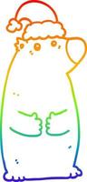 desenho de linha gradiente arco-íris urso de desenho animado usando chapéu de natal vetor