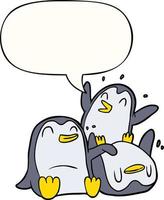 desenhos animados pinguins felizes e bolha do discurso vetor
