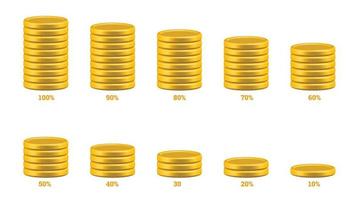 objeto de infográficos de porcentagem moderna definido em forma de pilha de moedas 3d vetor