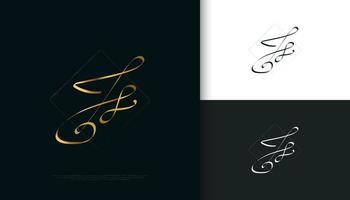 js design de logotipo de assinatura inicial com estilo elegante de caligrafia dourada. design de logotipo inicial j e s para identidade de marca de casamento, moda, joias, boutique e negócios vetor
