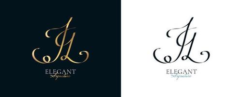 jq design de logotipo de assinatura inicial com estilo de caligrafia ouro elegante e minimalista. design de logotipo inicial j e q para identidade de marca de casamento, moda, joias, boutique e negócios vetor