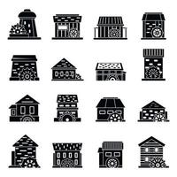conjunto de ícones de moinho de água antigo, estilo simples vetor