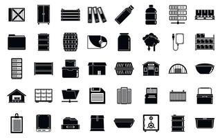 conjunto de ícones de armazém de armazenamento, estilo simples vetor