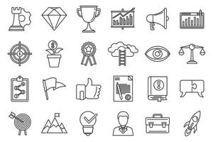 conjunto de ícones de missão de sucesso, estilo de estrutura de tópicos vetor