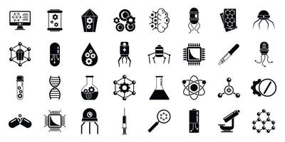 conjunto de ícones de laboratório de nanotecnologia, estilo simples vetor