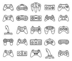 conjunto de ícones de joystick de jogos, estilo de estrutura de tópicos vetor