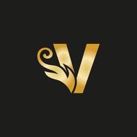 logotipo de letra v de luxo dourado. v logotipo com arquivo vetorial de estilo gracioso. vetor