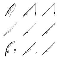 conjunto de ícones de instrumentos de vara de pescar, estilo simples vetor