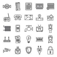 conjunto de ícones de utilitários inteligentes, estilo de estrutura de tópicos vetor