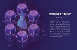 banner de conceito de tecnologia blockchain, estilo isométrico vetor