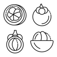 conjunto de ícones de mangostão, estilo de contorno vetor