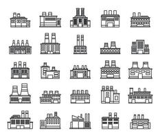conjunto de ícones de fábrica de reciclagem de energia, estilo de estrutura de tópicos vetor
