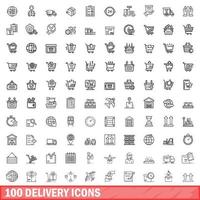 conjunto de 100 ícones de entrega, estilo de estrutura de tópicos vetor
