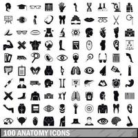 conjunto de 100 ícones de anatomia, estilo simples vetor