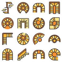 conjunto de ícones de escada em espiral vetor plano
