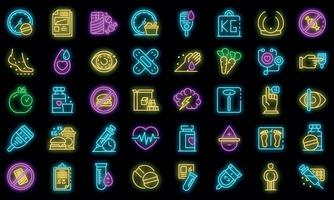 conjunto de ícones de diabetes vetor neon