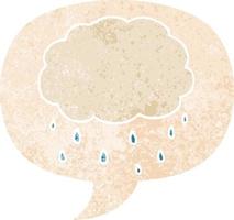 nuvem de chuva de desenho animado e bolha de fala em estilo retrô texturizado vetor
