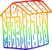 desenho de linha de gradiente de arco-íris galpão de madeira dos desenhos animados vetor