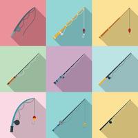 conjunto de ícones de vara de pescar, estilo simples vetor