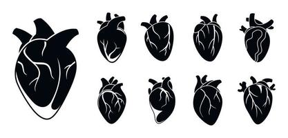 conjunto de ícones cardíacos de coração humano, estilo simples vetor