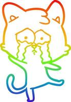 desenho de linha de gradiente de arco-íris desenho de gato chorando vetor