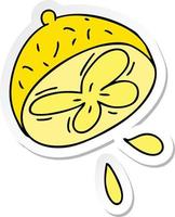adesivo de um limão de desenho animado desenhado à mão peculiar vetor