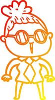 mulher de desenho animado de desenho de linha de gradiente quente usando óculos vetor
