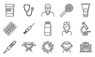 conjunto de ícones de catapora de saúde, estilo de estrutura de tópicos vetor